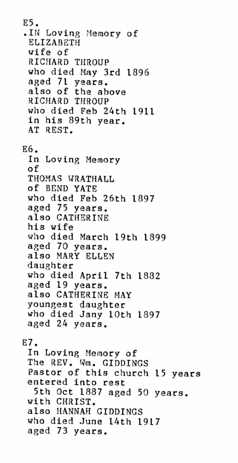 Location Index - P07.jpg - Long Preston Baptist Church -  Monumental Inscriptions in Location Order  - E5 to E7